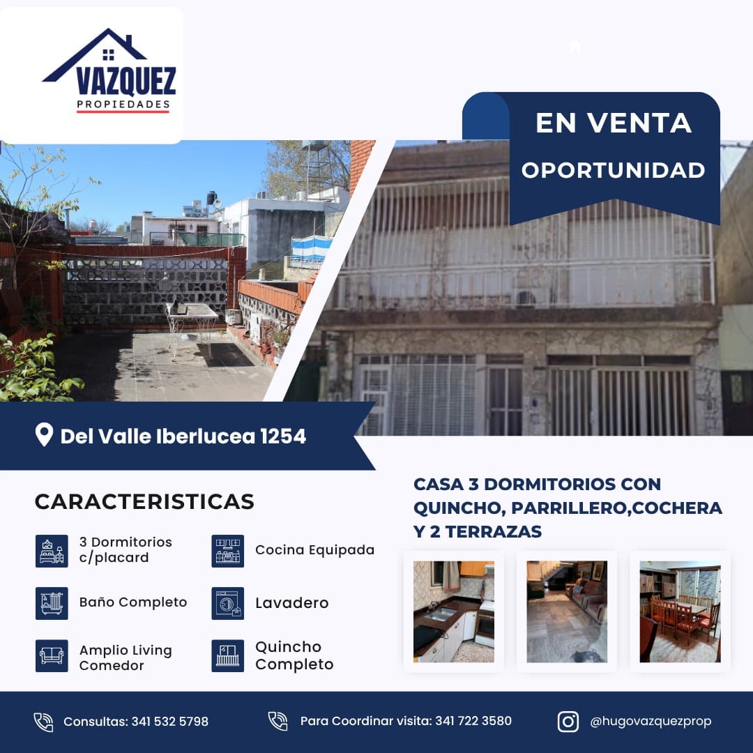 Casa de tres dormitorios con quincho y terrazas