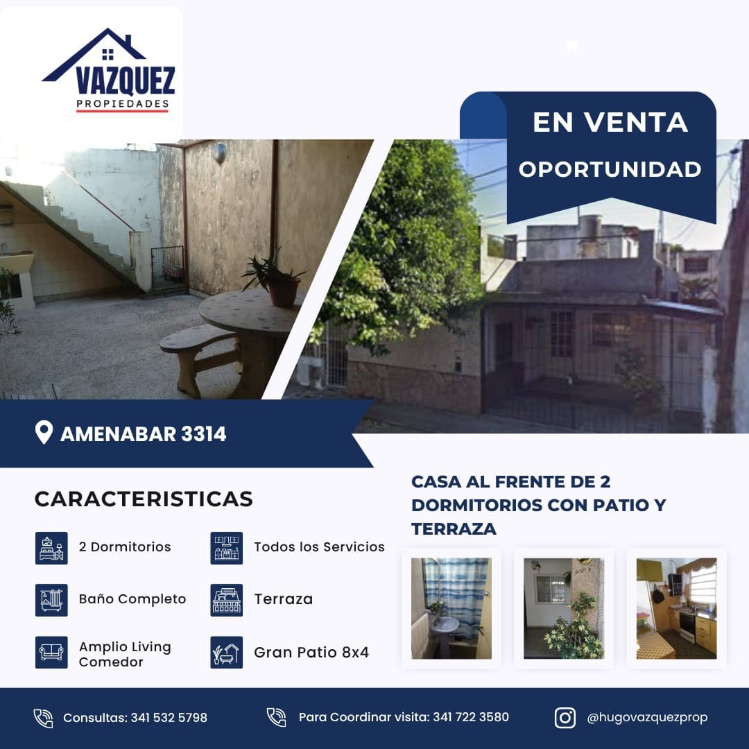 Casa al frente de dos dormitorios con patio y terraza